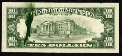 $10 1985 FRN INK SMEAR ERROR Cheap Green Extra Ink on Back Money Mistake Ch VF - Image 1 of 2