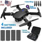 Drone 2025 4K HD Dual Camera WiFi FPV RC Foldable Quadcopter + 4 Batteries US