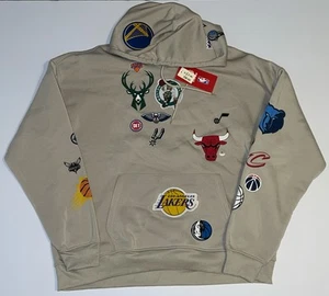 Ultra Game NBA Hoodie Beige Multi Team All Over Logo Herren Größe XL - BESCHREIBUNG LESEN - Bild 1 von 15