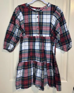 Old Navy red green tartan Plaid Tiered flannel cotton Dress Sz XXL 18 Holiday - Picture 1 of 5
