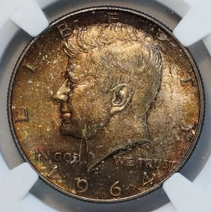 1964 D 50C US Kennedy Silver Half Dollar Coin (NGC MS 65 MS65) TONED - Picture 1 of 10