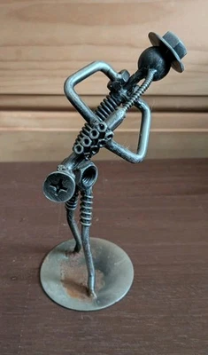 Metal Art Repurposed Nuts & Bolts Figurine Sculpture Steampunk Music Sax Player - Image 1 of 3