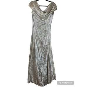Neu mit Etikett Tahari kurzärmliges Maxi Etui silber glänzend Wasserfallausschnitt formelles Kleid Größe 6 - Bild 1 von 7