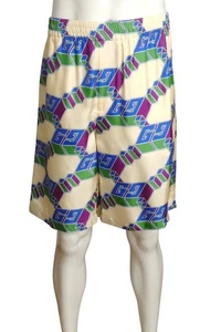 GUCCI- NWT 2024 3D Logo Silk Shorts, Size Medium - Picture 1 of 6