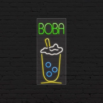 Boba, Logo (vertical) Sign for Business | LED Flex Neon | 13"W x 32"H x 1"D - Image 1 of 4
