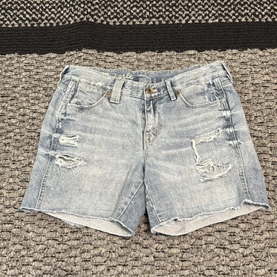 Pantalones cortos de mezclilla Madewell para mujer 27 azul desgastado dobladillo crudo tiro alto vacaciones Y2K Foto 1 de 4