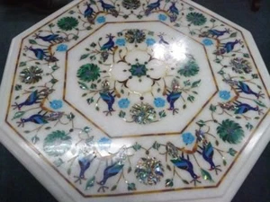 18" white Marble inlay corner / end Table Top handicraft art work - Picture 1 of 1
