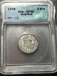 1703 3 Kreuzer . Austria.  ICG XF 40 Leopold - Graded Foreign Silver Coin