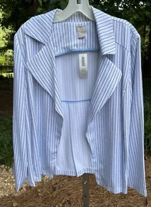 NWT Chico's Sz 2 12 14 Large White Blue Soft Twill Drape Jacket Women’s Blazer - Picture 1 of 9