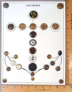 Card of 27 ANTIQUE BUTTONS, Assorted ANCHORS #2, Various Materials & Ages - Picture 1 of 3