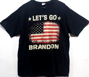 'Let's Go Brandon" Fun Patriotic Flag T-Shirt XL Port & Co. 100% Cotton Pullover - Picture 1 of 5