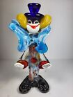 LOVELY VINTAGE MURANO GLASS CLOWN FIGURE RED BUTTONS BLUE HAT 9" TALL