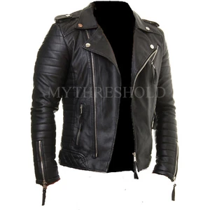 Mens Genuine Lambskin Leather Jacket Motorcycle Black Slim fit Biker jacket - Picture 1 of 2