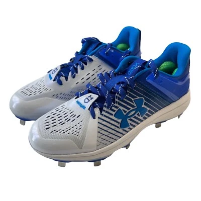 New Under Armour Yard MT Metal Baseball Cleats White Blue Youth Size 7 - Image 1 of 4