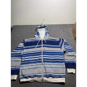 VTG J. Crew Oarsman logo Striped Full Zip Hoodie Sweatshirt Cotton Blend Mens M - Picture 1 of 8