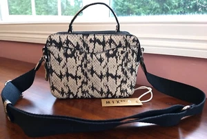 Mix No 6 Siena Snake Print Cross Body Box Bag in Faux Leather 8" W 6" H 3" D - Picture 1 of 4