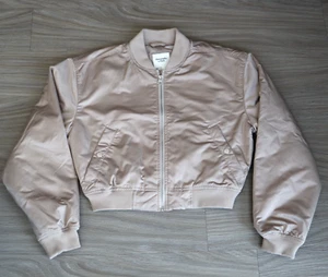 Y2K Abercrombie & Fitch Bomber Puffer Jacket Women's Beige Cream Small S - Picture 1 of 8
