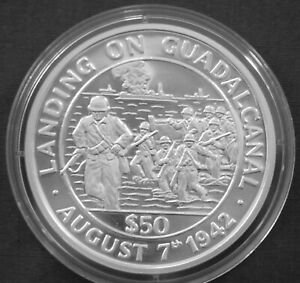 Tokelau 50$ Silver Proof 1991 World War II Landing on Guadalcanal KM#13