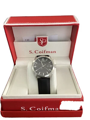 S.coifman Mens Watch, Invicta Stainless Silver Tone 44MM Case Black Leather Band - Image 1 of 2