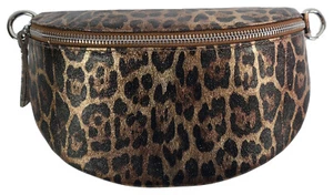 Echt Leder Gürteltasche Leopard - Bauchtasche Hüfttasche Leopardenmuster Kupfer - Picture 1 of 5