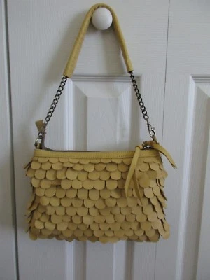 Jesslyn Blake Yellow Leather Fish Scale Fringe Clutch/Shoulder Purse Pre-Own - Image 1 of 4