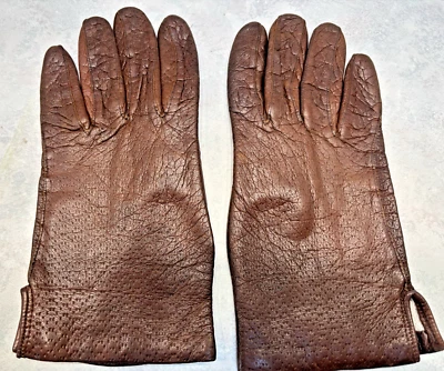 DESIGNER LADIES BROWN ITALIAN LEATHER WINTER GLOVES ORLON KNIT LINING SIZE 7 - Image 1 of 4