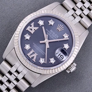 Rolex Midsize 31mm Steel and 18K White Gold Datejust Blue Diamond Roman Watch - Picture 1 of 12