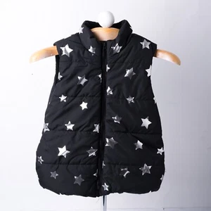 The Children's Place Girls Kid Black Zip Up Vest Silver Stars Sz Large 10/12 - Picture 1 of 6