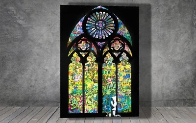 Banksy FORGIVE US TRESPASSES Graffiti CANVAS ART PRINT WALL 1904 - Image 1 of 4