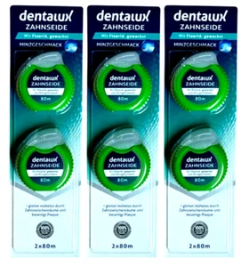 6x 80m dentalux Zahnseide Minz Aroma GEWACHST mit Fluorid - Bild 1 von 1