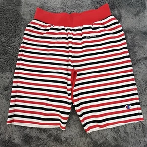 Champion Jogger Shorts Mens Small Reverse Weave White Red Black Striped - Picture 1 of 12
