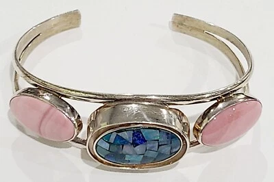 Bracelete Jay King DTR prata esterlina rosa opala fogo mosaico reversível  - Imagem 1 de 3