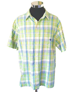 CHAPS  Shirt Men's X-Large Linen & Cotton Blended  Button Front Green Plaid SS