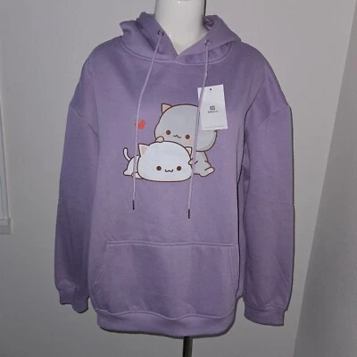 NEW Keevici Purple Hoodie Sweatshirt Mochi Mochi Peach Goma Cat Anime Size XL - Image 1 of 4