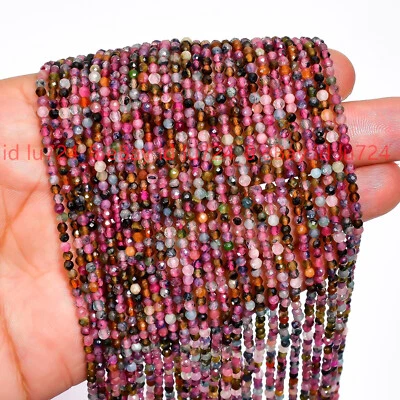 3X3mm Natural Multicolor Tourmaline Gemstone Round Faceted Beads 15 in/Strand - Image 1 of 4