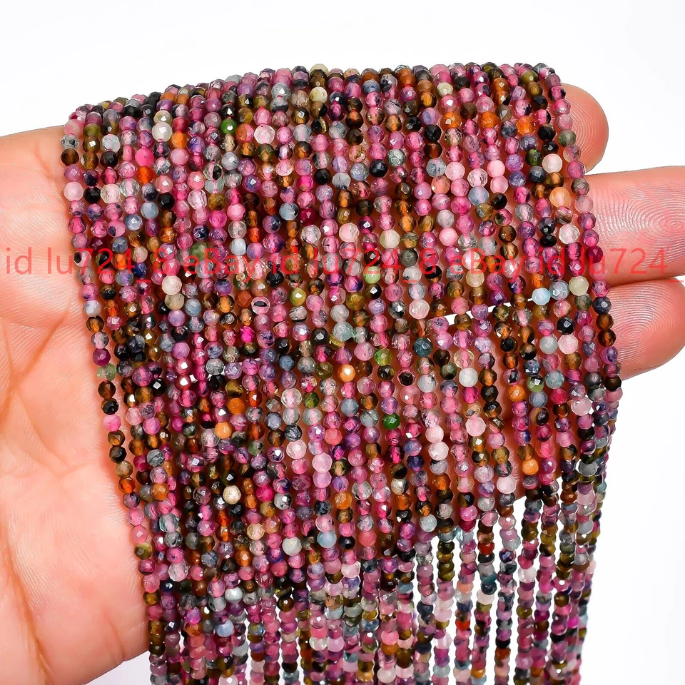 3X3mm Natural Multicolor Tourmaline Gemstone Round Faceted Beads 15 in/Strand - Image 1 of 4
