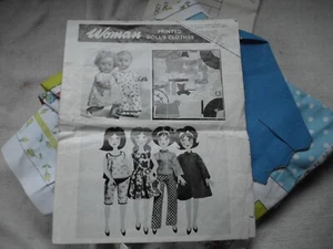 WOMAN MAG PRINTED DOLLS CLOTHES SEWING FABRIC PANEL + PAPER PATTERNS BUNDLE - Picture 1 of 12