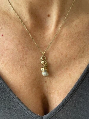 Anhänger, handgearbeitet mit Natur-, Orientperle und Diamant, 1930 Jahre - Bild 1 von 4