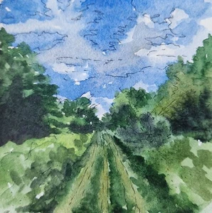 Original watercolor painting nature calm summer landscape piece of art 4x4" - Picture 1 of 4