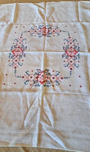 Vintage TISCHDECKE bestickt Blumen Brücke Karte Tischgröße Mittagessen 30"X30" - Bild 1 von 5
