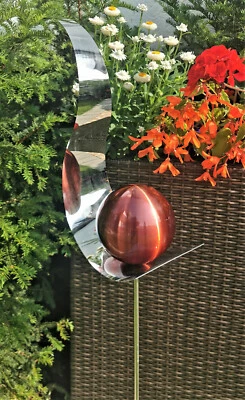 Skulptur Flame Edelstahl rot matt gebürstet 126cm Garten Beetstecker Rosenkugel - Bild 1 von 2
