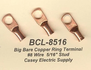 10 Bare Battery COPPER Ring Terminal Connectors #8 Wire Gauge 5/16" Stud MOLEX - Picture 1 of 2