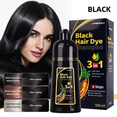 Black Hair Dye Shampoo 500ml 3 in 1, Fast Instant Cover your grey hair - Image 1 of 4