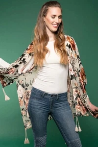 Samt Burnout Kimono Top Übergröße XXL GEBLÜMT Quasten vorne offen Oversize gebraucht, in einwandfreiem Zustand - Bild 1 von 11