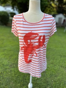 Crown and Ivy Ladies Nautical Shirt Small Ladies Summer Tshirt Lobster Print - Picture 1 of 6