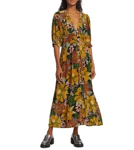 Farm Rio Garden Floral Velvet Midi Puffärmel Cottagecore Kleid Gr.XS Neu mit Etikett - Bild 1 von 14