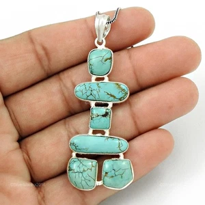 Turquesa Natural 925 Plata de Ley Inukshuk Bisel Esposa Hermanas Regalo Colgante - Imagen 1 de 8