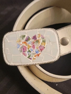 Cinturón Vera Pelle Italia W Lg Cerámica Mosaico Corazón Hebilla Gen. Cuero 38" Foto 1 de 4