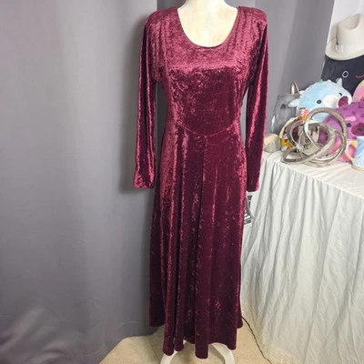 Vestido Maxi All That Jazz Feminino M Borgonha Veludo Esmagado Manga Longa Antigo Anos 90 - Imagem 1 de 4