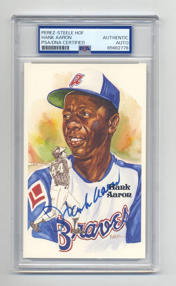 BEAUTIFUL HANK AARON  AUTOGRAPHED PEREZ STEELE POST CARD - PSA/DNA SLABBED - Image 1 of 1
